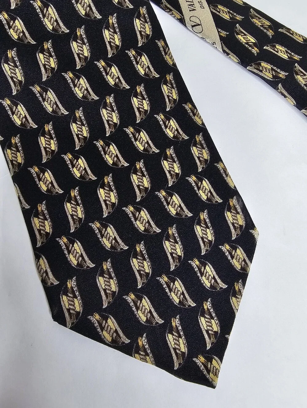 Vintage Valentino Silk Tie - Black & Gold Geometric Avant-Garde